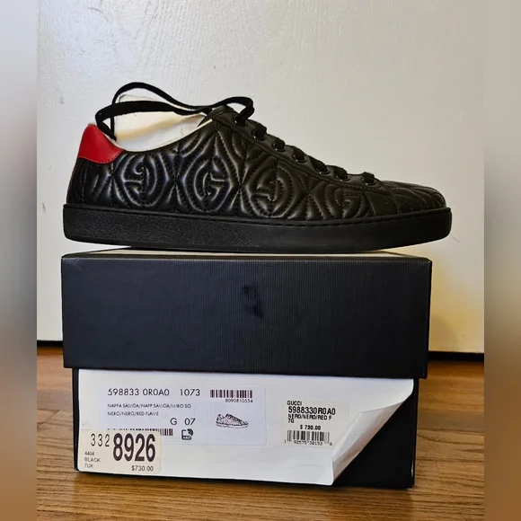 Gucci Men's Ace Rhombus Stitched GG Leather Sneakers - Picture 4 of 9